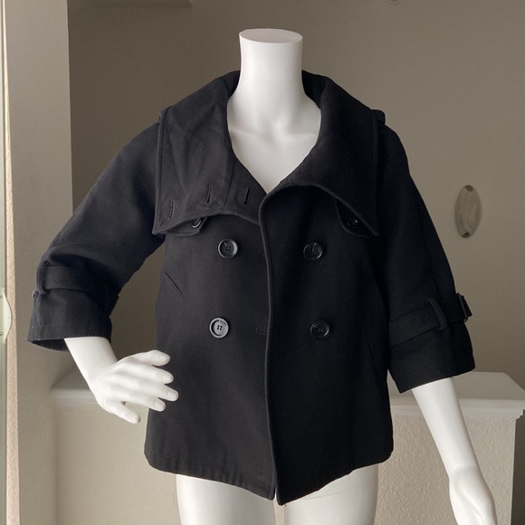 EUC LOFT Black Pea Coat Cropped Size XS - Picture 7 of 11